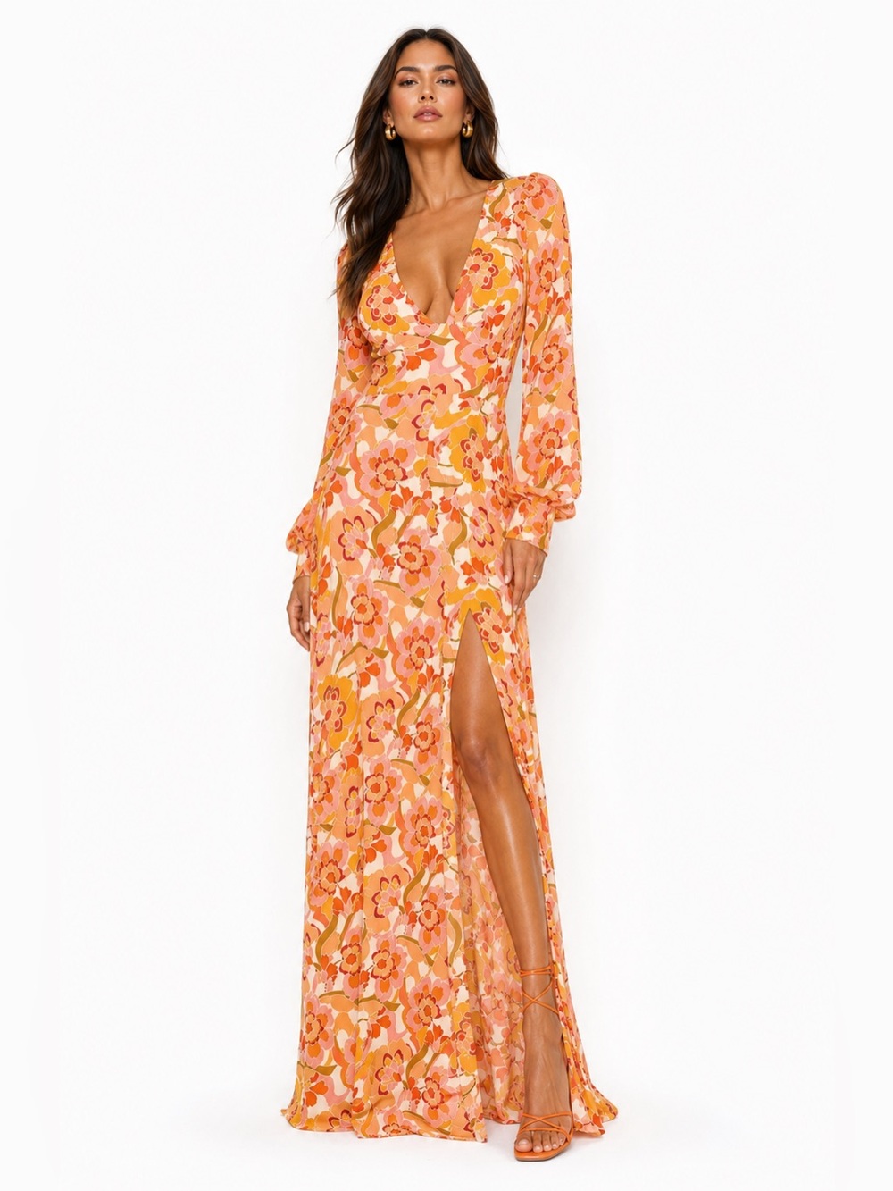 AFRM Vintage Coral Floral Shiloh Maxi Dress M NWT Retro Open Back